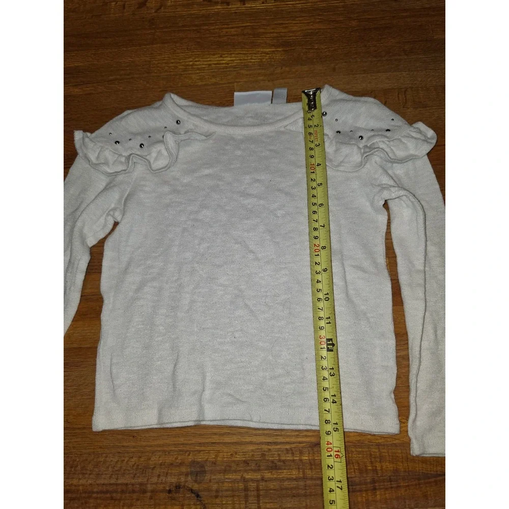 The Children's Place Girls Small 5/6 Ivory Ruffle Studded Knit Pullover Sweater